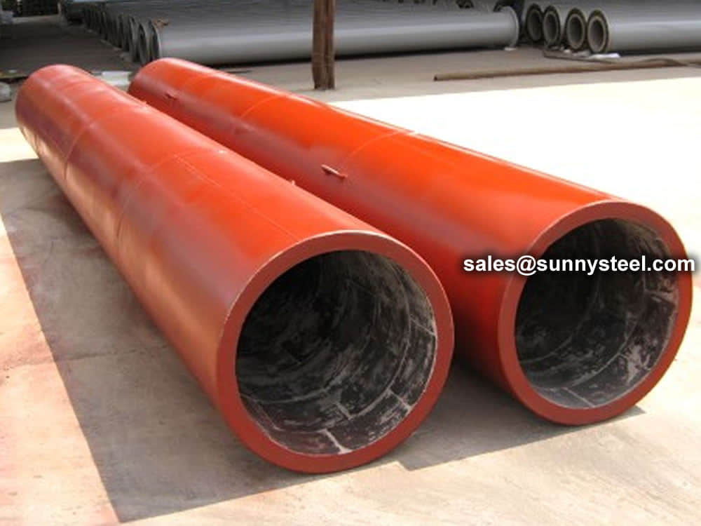 Cast basalt tile lined pipe